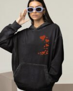 Bluza oversize z kapturem <br>Spadające serca <br>Haft, Efekt sprania